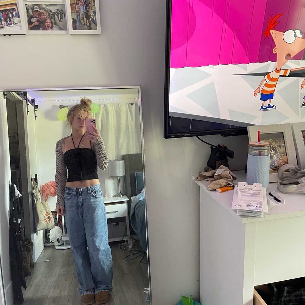 Black Lace Crop Top with Mesh Sleeves